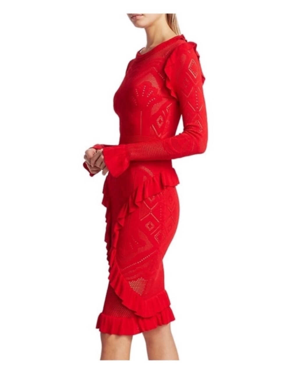 Alexis Sivan Knit Long-Sleeve
Ruffle Dress Red Sz Small